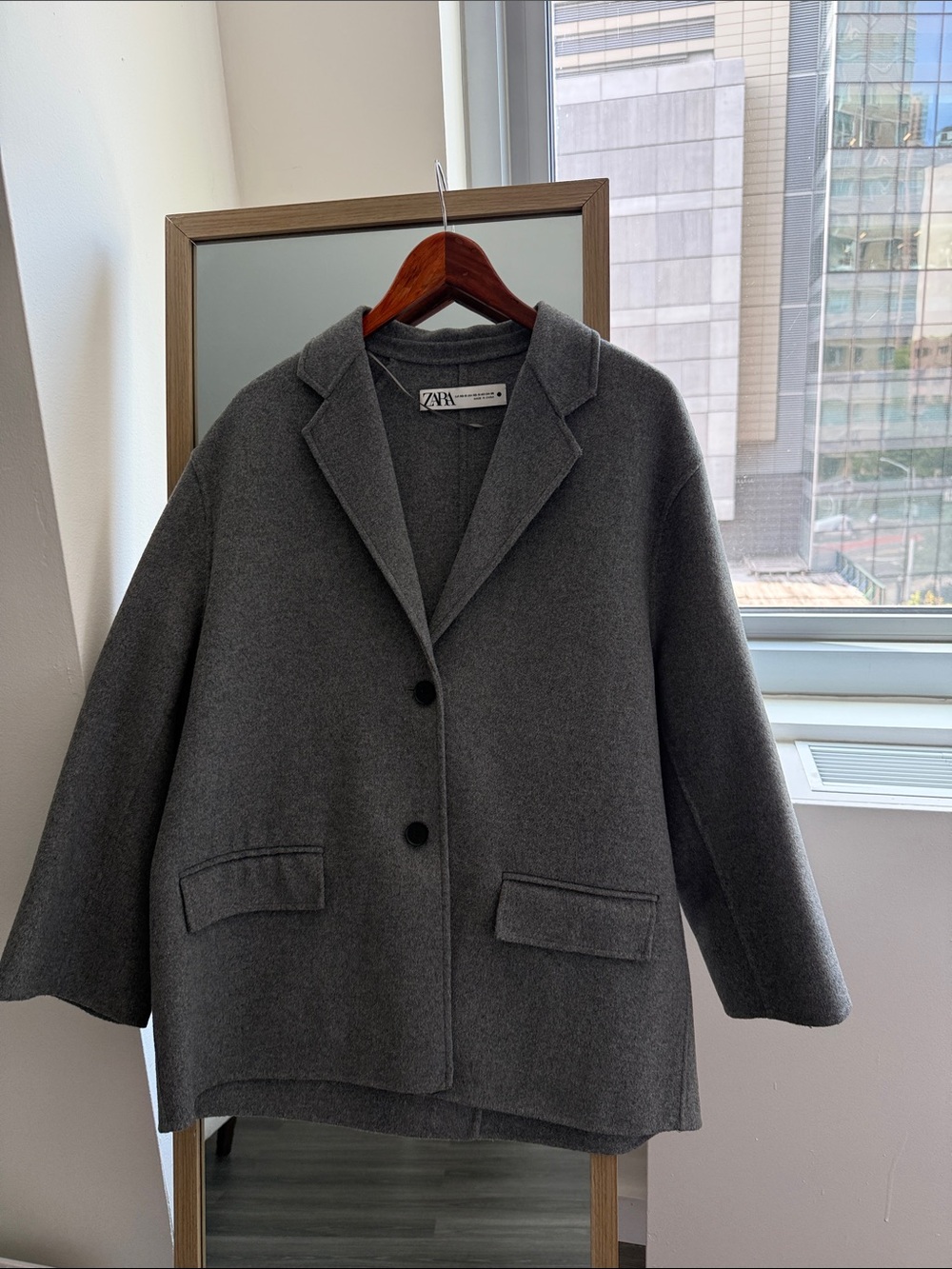 ZARA Dark Gray Tailored Wool-Blend Blazer Jacket
